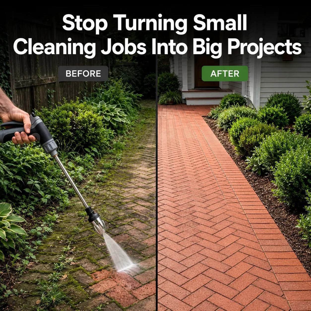 Illustrative outdoor walkway before and after rinsing